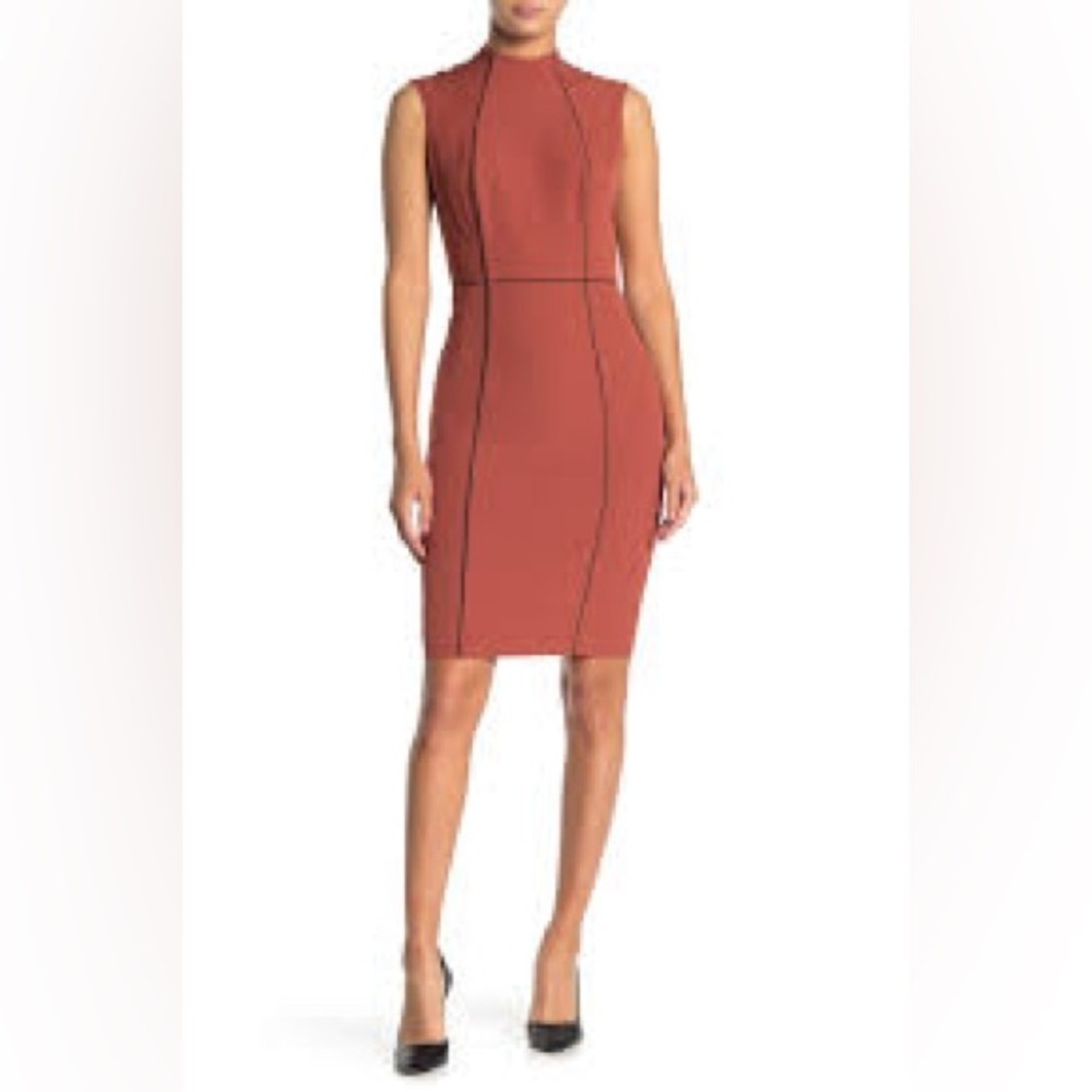 NEW Alexia Admor Rust Sheath High Neck Sleeveless Midi Dress